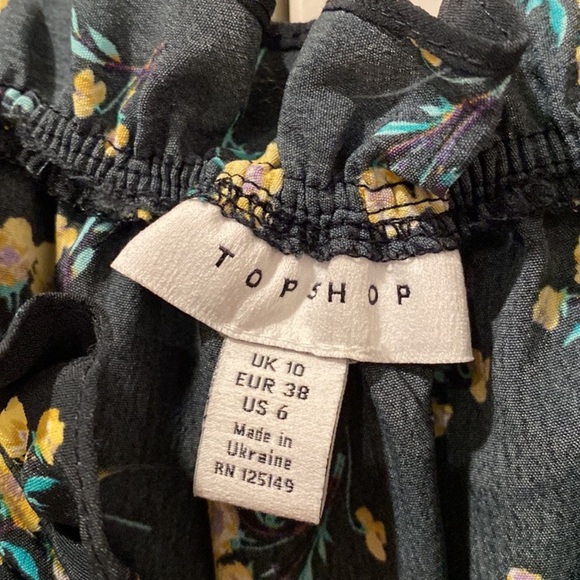 Topshop Midi Dress. Long Sleeves w/ Florals. Size US 6. Yellow, Black & Green. - Picture 6 of 9